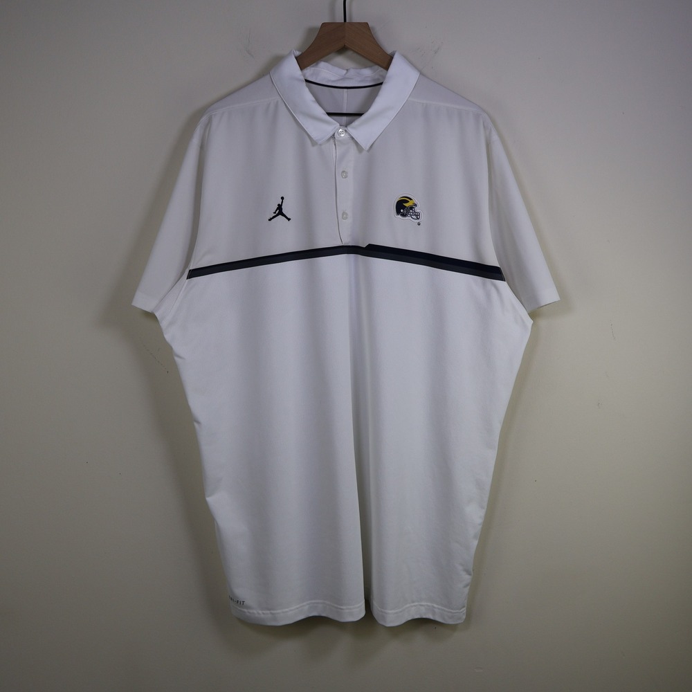 Jordan Michigan Wolverines Dri FIt Polo XXL Sporty Sideline White Polyester Mesh